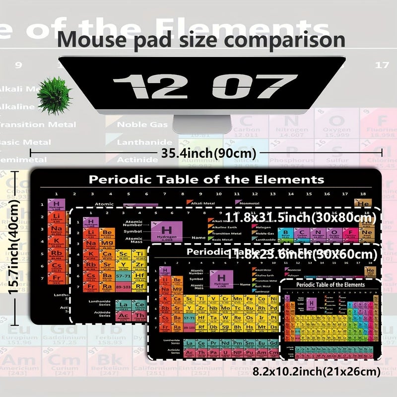 Gaming Mouse Mat 30x80cm Periodic Table Design Non Slip Rubber Base Stitched Edges Desk Pad - Image 2