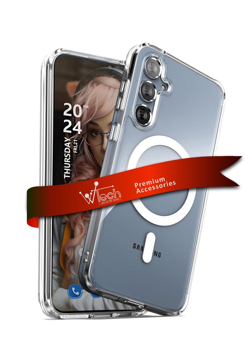 Wtech - Magnetic Slim Transparent Flexible TPU Shockproof Magsafe Back Phone Case Cover For Samsung Galaxy S24 Plus / S24+ 5G 2024 Clear - Image 1