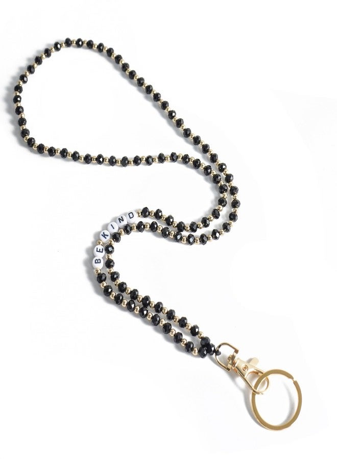 Lantintop 1 Pcs Teacher ID Badge Lanyards with Metal Clip丨Black and Clear Crystal Beads Lanyards for Teachers Nurse Doctors Students and Workers 19inch (Black -Be Kind) - Image 1