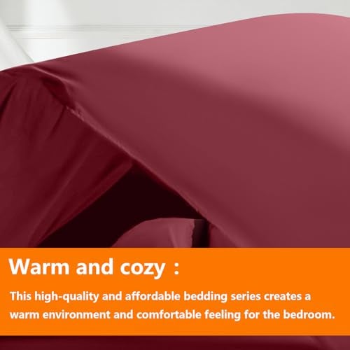TAIMIT Burgandy Queen Size Comforter Set - 7 Pieces, Bed in a Bag Bedding Sets with All Season Soft Quilted Warm Fluffy Reversible Comforter,Flat Sheet,Fitted Sheet,2 Pillow Shams,2 Pillowcases - Image 2