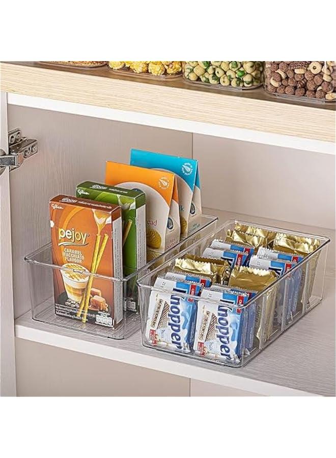 هوكور صناديق تنظيم وتخزين الطعام من هوكور، صناديق تخزين بلاستيكية شفافة لخزانة المؤن والمطبخ والثلاجة وتنظيم الخزانة والتخزين، حامل بـ 3 اقسام للحزم والوجبات الخفيفة وعبوات التوابل - Image 3