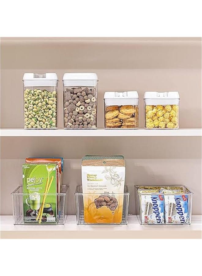 هوكور صناديق تنظيم وتخزين الطعام من هوكور، صناديق تخزين بلاستيكية شفافة لخزانة المؤن والمطبخ والثلاجة وتنظيم الخزانة والتخزين، حامل بـ 3 اقسام للحزم والوجبات الخفيفة وعبوات التوابل - Image 5