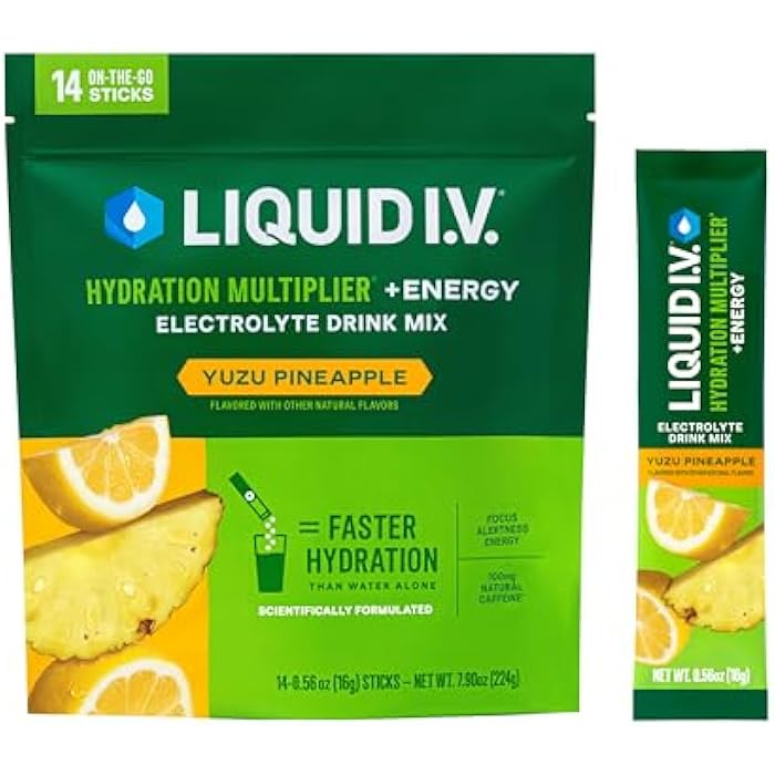 Liquid I.V.® Hydration Multiplier +Energy - Yuzu Pineapple | Electrolyte Powder Drink Mix | 1 Pack (14 Servings) - Image 1