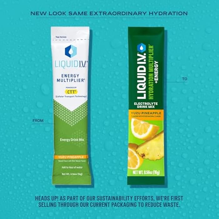 Liquid I.V.® Hydration Multiplier +Energy - Yuzu Pineapple | Electrolyte Powder Drink Mix | 1 Pack (14 Servings) - Image 3