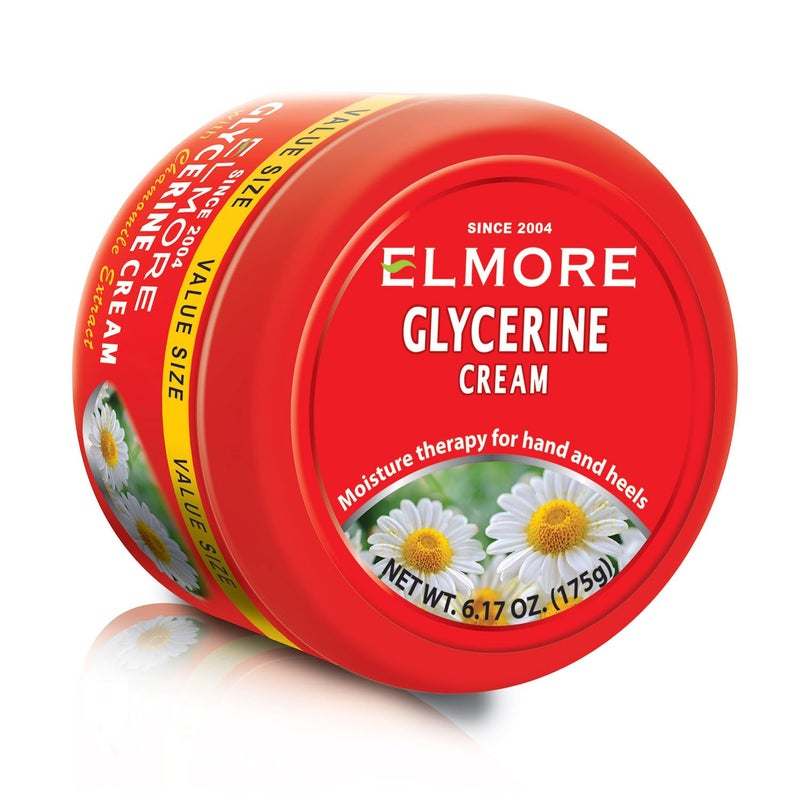 Elmore كريم إلمور اليومي المرطب للبشرة الجافة، كريم مرطب متقدم للبشرة الجافة للجسم واليدين والقدمين، كريم جليسرين نقي 42% معبأ بالبابونج - غير دهني، خالي من العطور، مرطب كثيف