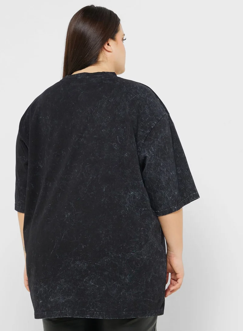 Disney Princess Plus Size Oversize Acid Wash Slogan T-Shirt
