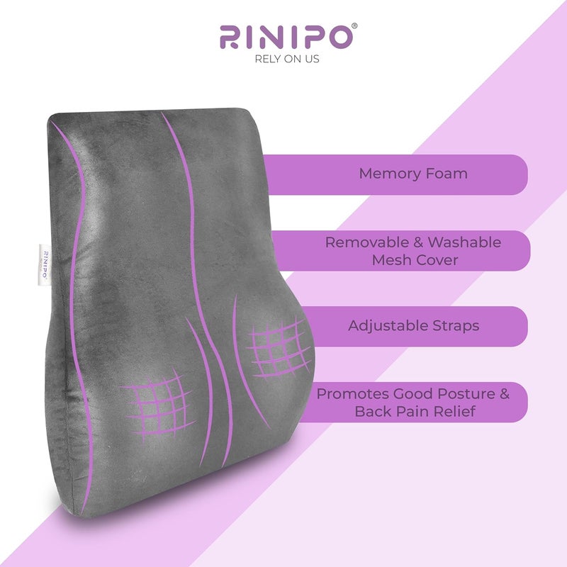 RINIPO Back Support for Office Chair Memory Foam car seat Back SupportSitting Pillow for BackOrthopaedic Lumbar SupportBack Rest for Back Pain Relief Grey - Image 2