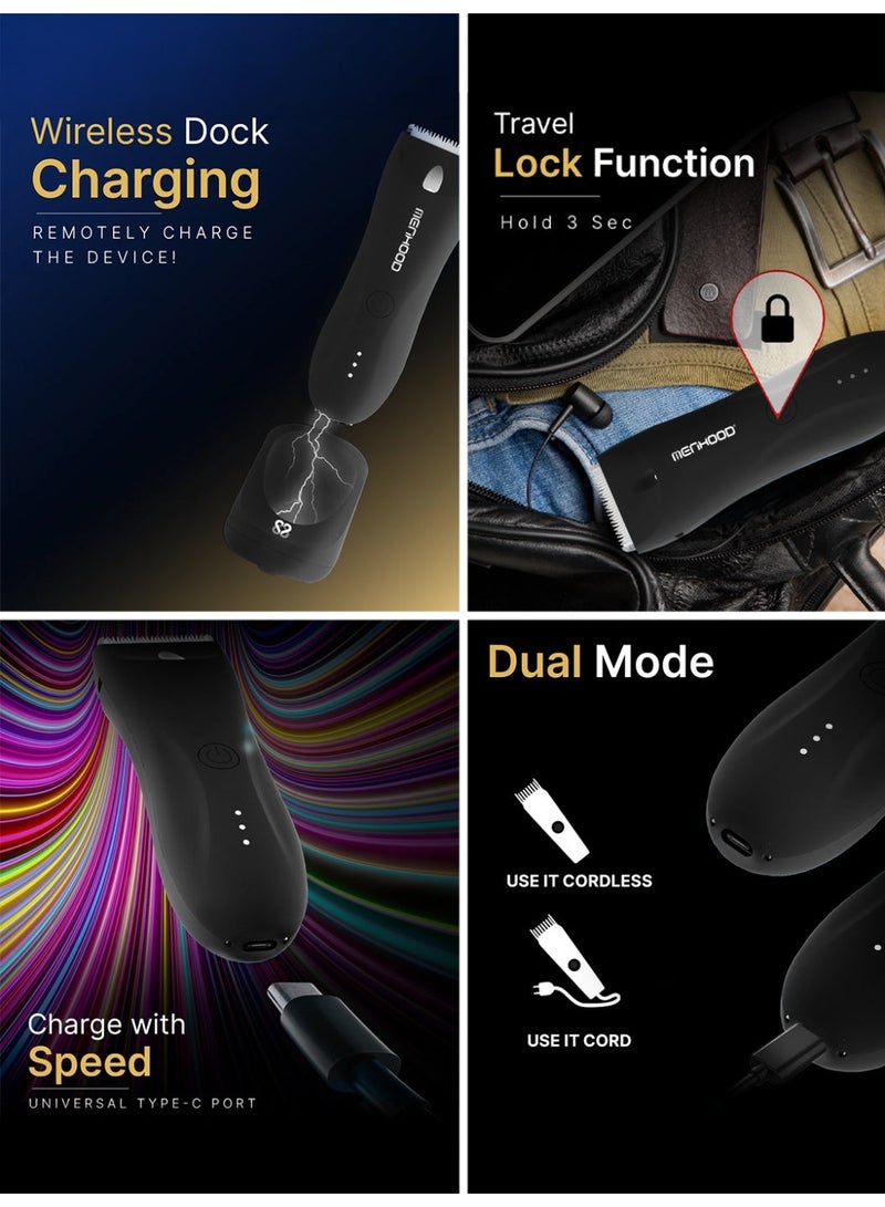 MENHOOD Waterproof Cordless Grooming Trimmer 1.0 Pro Black & Intimate Wash for Men 150ML | Complete Male Grooming Kit | Full Body & Beard Trimmer with 150 Min Runtime | Rechargeable Electric Groomer & Shaver | Tea Tree & Neem Oil Foaming Wash | Anti-Fungal, pH Balanced, Skin Brightening & Long-Lasting Freshness - Image 5