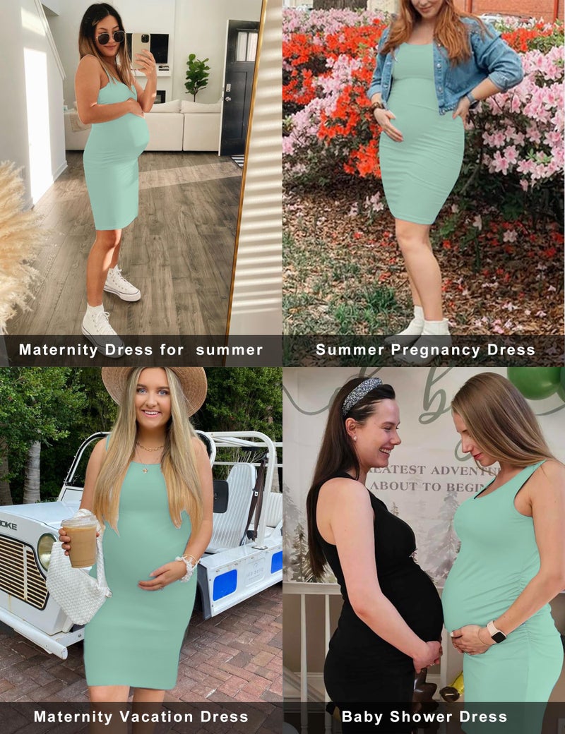 KIM S Maternity Dress Summer Tank Baby Shower Gender Reveal Photoshoot Pregnancy Must Haves Sleeveless Work Clothes Casual Sundress Blue Green (Sage S) - Image 2