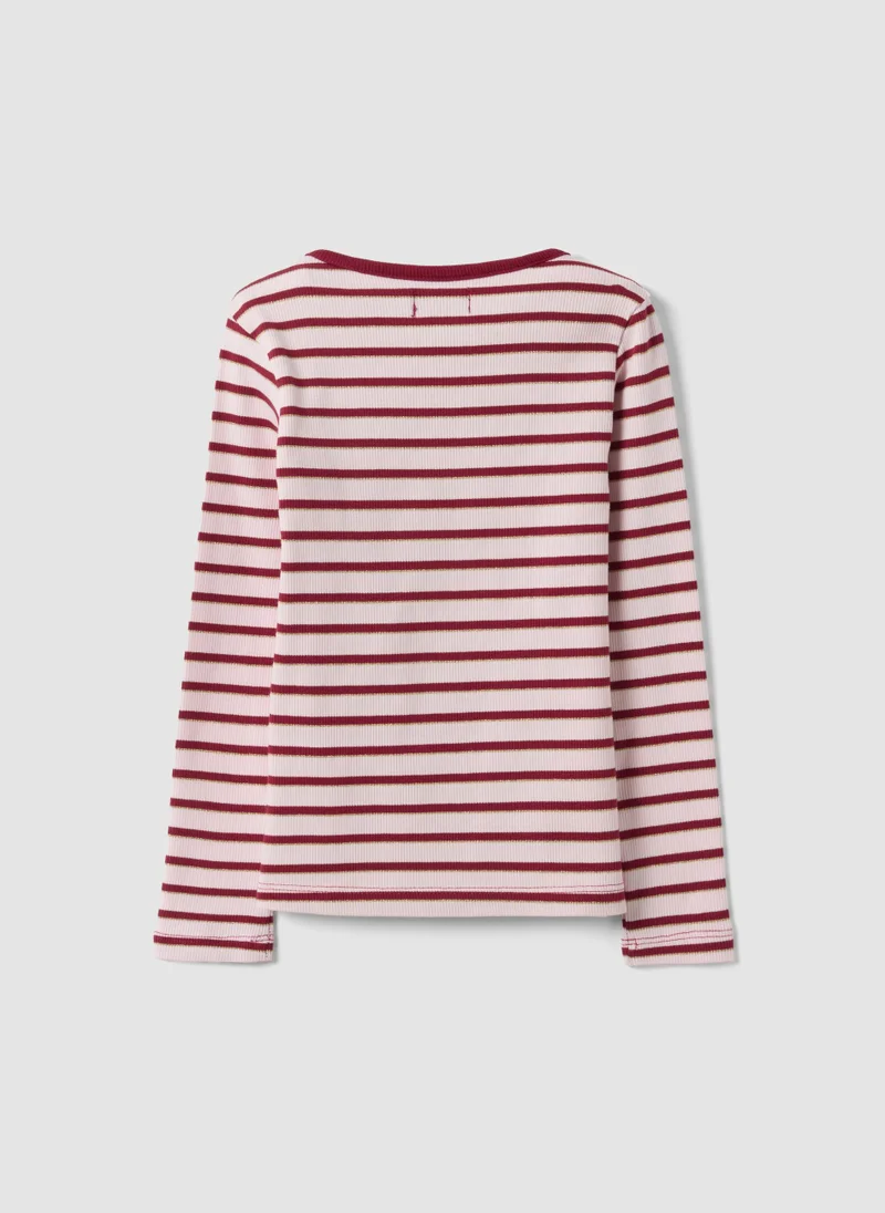Ovs OVS Girlsâ€™ Multicolour Striped Stretch-Cotton T-Shirt With Embroidery