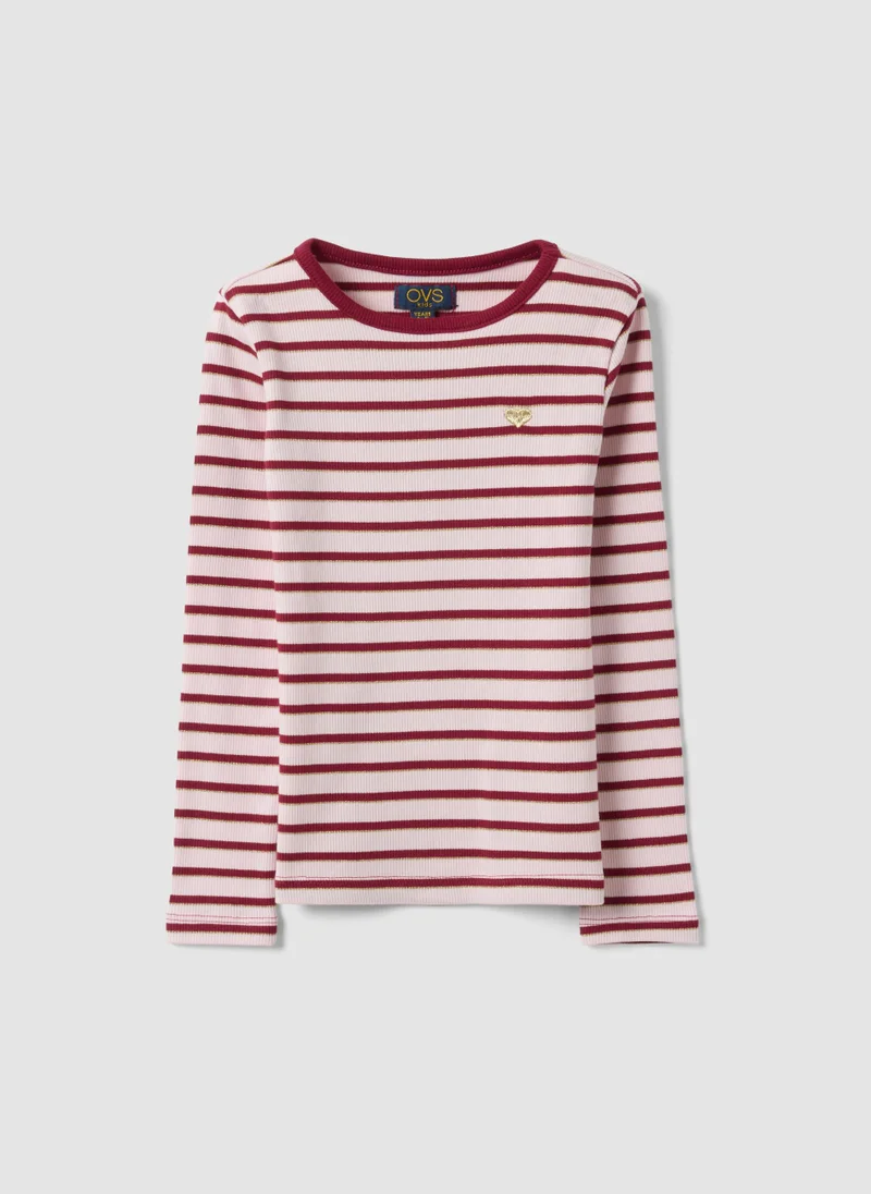 Ovs OVS Girlsâ€™ Multicolour Striped Stretch-Cotton T-Shirt With Embroidery