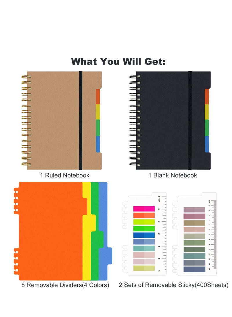 A5 Spiral Notebooks Set of 2 - Hardcover, College Ruled with Dividers & Tabs for Work and School - Image 4