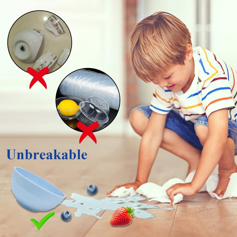 Berglander 26 oz Plastic Bowls Set of 8 Colors, Reusable and Sturdy Unbreakable Bowl for Soup,RSet of 8 Colorsamen, Popcorn,Salad, Drop Resistant Dinnerware BPA Free, Microwave Safe Dishwasher Safe - Image 5