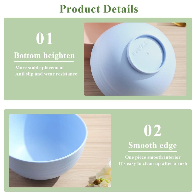 Berglander 26 oz Plastic Bowls Set of 8 Colors, Reusable and Sturdy Unbreakable Bowl for Soup,RSet of 8 Colorsamen, Popcorn,Salad, Drop Resistant Dinnerware BPA Free, Microwave Safe Dishwasher Safe - Image 3