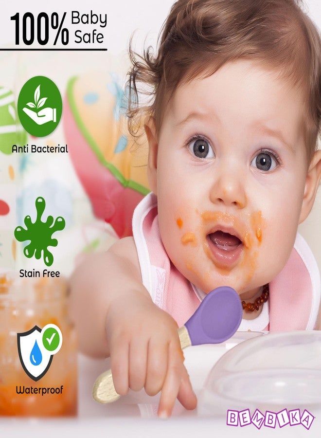 بيمبيكا مجموعة أدوات مائدة سيليكون أساسية لتغذية الأطفال من بيمبيكا، مناسبة لتدريب الأطفال الرضع على تناول الطعام (عبوة من 4 قطع) (بنفسجي) - Image 5