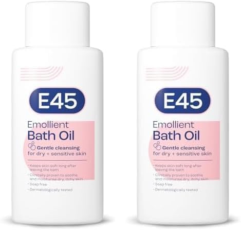 E45 Bath Oil 500 ml E45 Bath Oil Emollient to Moisturise Hydrate Dry Skin Gently Cleanses for Soft Skin Soap Free Perfume Free Emollient Bath Shower Oil Body Wash Dermatologically Tested