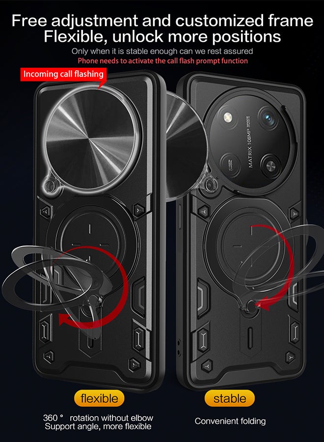 Case for Huawei Honor X9C / Honor Magic 7 Lite with Sliding Camera Cover, Kickstand, PC+TPU Dual-Layer,Black - Image 2