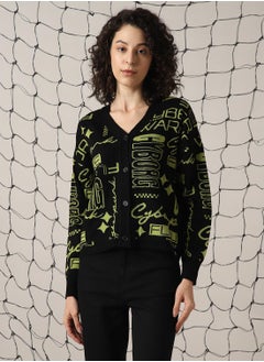 Women's Green 100% Acrylic Solid Sweater