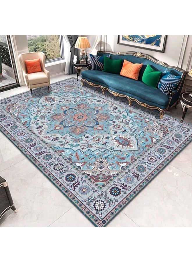 HomarKet Floral Area Rug Soft Large Rugs for Bedroom Aesthetic Dining Room Rug Vintage Printed Non Slip Low Pile Living Room Carpet for Family Room Foyer Den Office Blue 140*200cm - Image 2