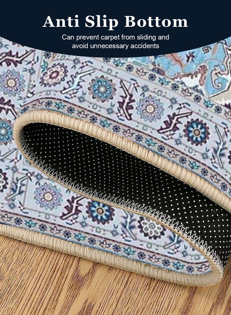 HomarKet Floral Area Rug Soft Large Rugs for Bedroom Aesthetic Dining Room Rug Vintage Printed Non Slip Low Pile Living Room Carpet for Family Room Foyer Den Office Blue 140*200cm - Image 4