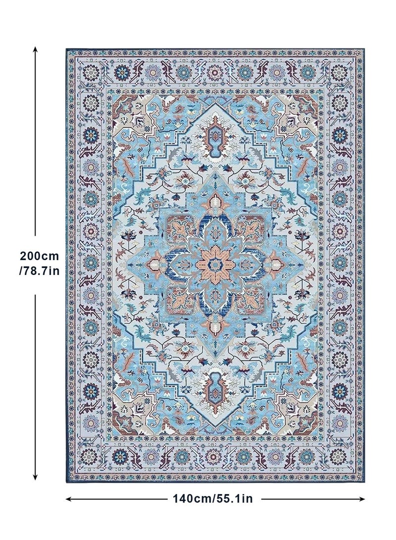 HomarKet Floral Area Rug Soft Large Rugs for Bedroom Aesthetic Dining Room Rug Vintage Printed Non Slip Low Pile Living Room Carpet for Family Room Foyer Den Office Blue 140*200cm - Image 3