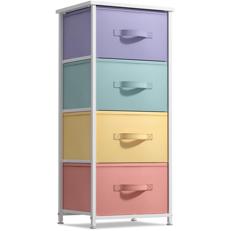 Sorbus Nightstand with 4 Drawers - Bedside Furniture & Accent End Table Chest for Home, Bedroom, Office, College Dorm, Steel Frame, Wood Top, Easy Pull Fabric Bins (4-Drawer, Pastel/White) - Image 1