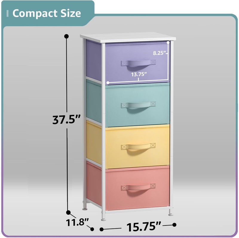 Sorbus Nightstand with 4 Drawers - Bedside Furniture & Accent End Table Chest for Home, Bedroom, Office, College Dorm, Steel Frame, Wood Top, Easy Pull Fabric Bins (4-Drawer, Pastel/White) - Image 4