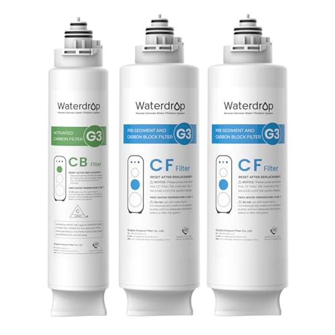 Waterdrop G3 Replacement Filter 1-Year Combo, Pack of 2 WD-G3-CF Filters and 1 WD-G3-CB Filter, Replacement for WD-G3-W, WD-G3P600 and WD-G3P800-W Reverse Osmosis System