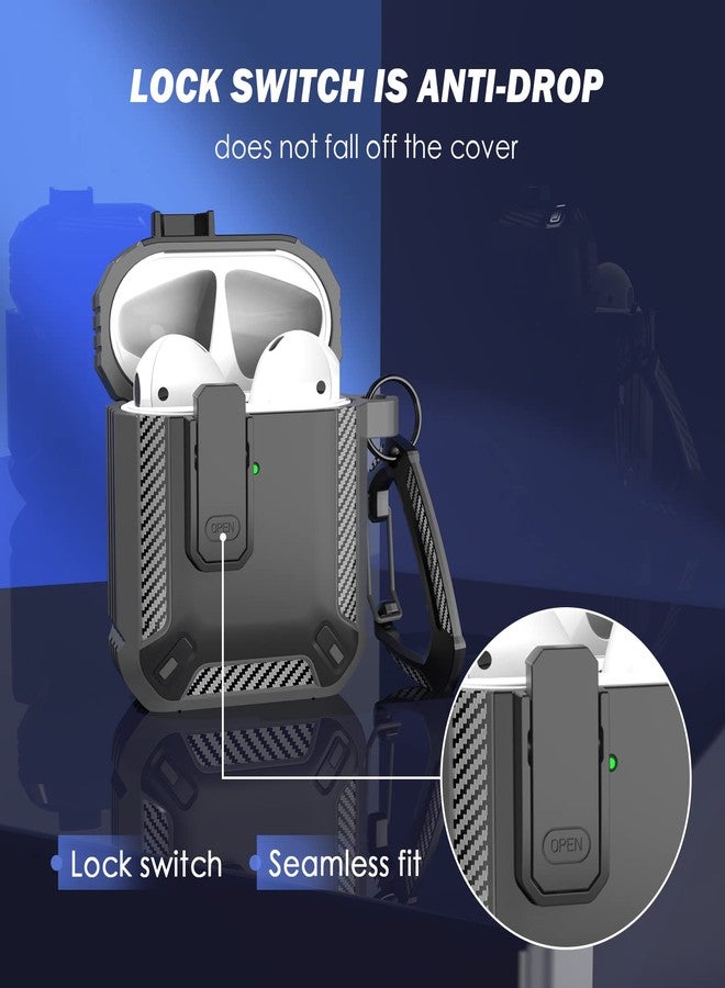 RFUNGUANGO for AirPods 2nd Generation Case Cover with Cleaner Kit, Military Hard Shell Protective Armor with Lock for AirPod Gen 1&2 Charging Case, Front LED Visible,Grey - Image 2