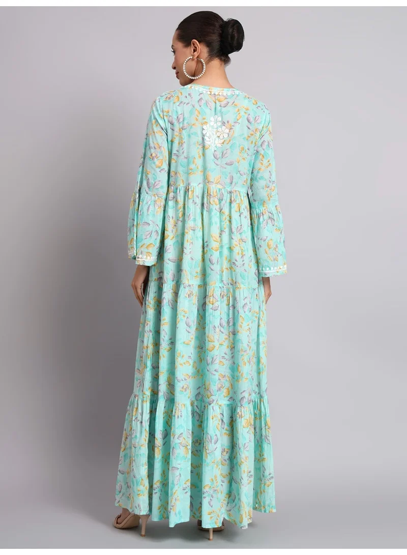 الايا Hand Embroidered Chikankari A-Line Gathering Pattern Mulmul Cotton Jalabiya-AL3673