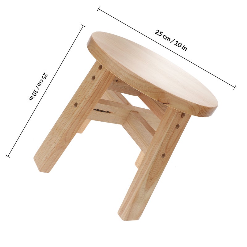 1Pc Wood Small Low Stool Home Bathroom Anti- Round Stool (Wood Color) - Image 2