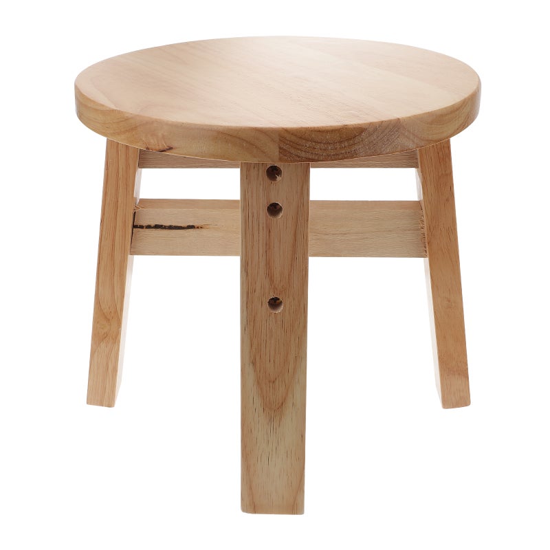 1Pc Wood Small Low Stool Home Bathroom Anti- Round Stool (Wood Color) - Image 1