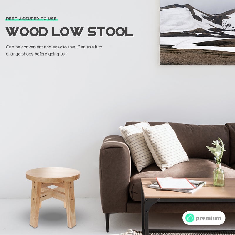 1Pc Wood Small Low Stool Home Bathroom Anti- Round Stool (Wood Color) - Image 5