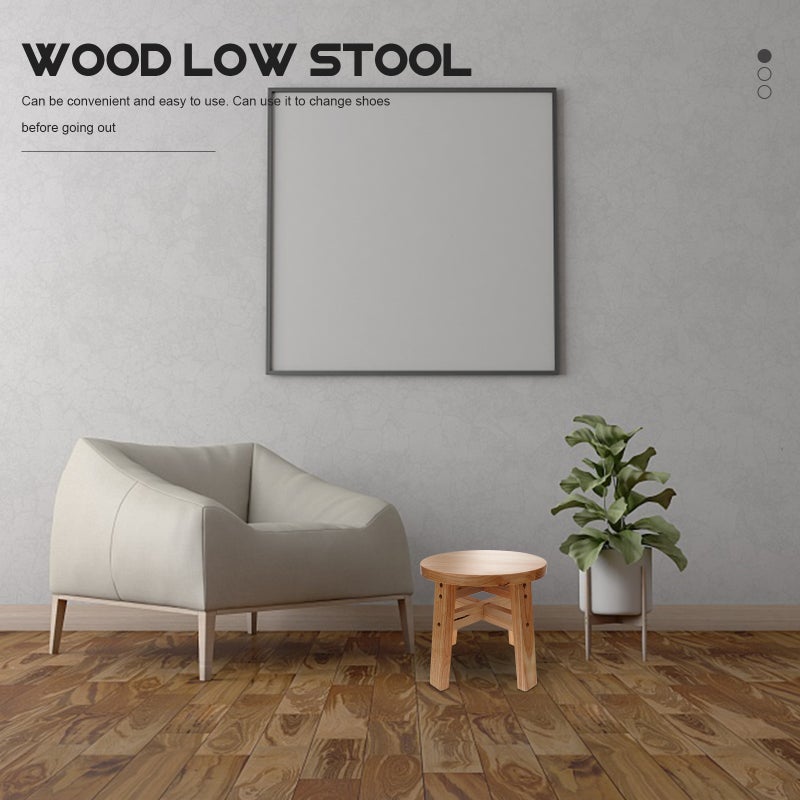 1Pc Wood Small Low Stool Home Bathroom Anti- Round Stool (Wood Color) - Image 3