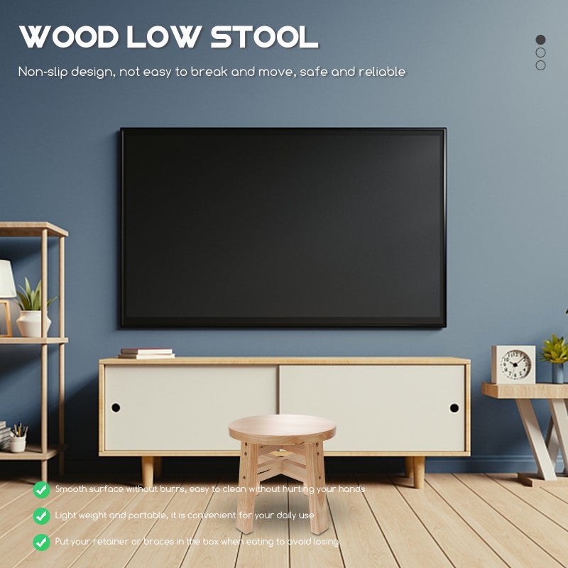 1Pc Wood Small Low Stool Home Bathroom Anti- Round Stool (Wood Color) - Image 4