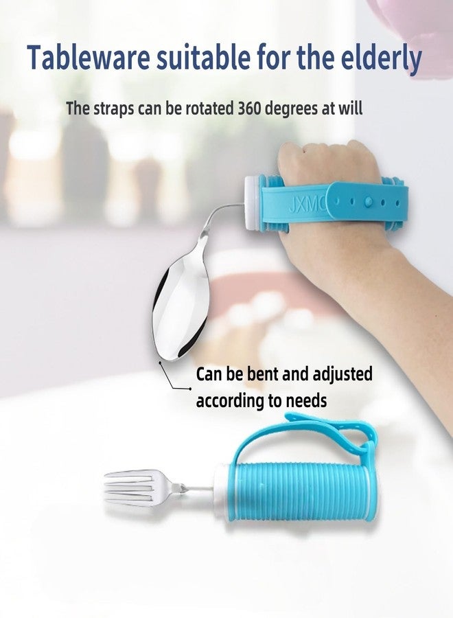 UKYCEORA Auxiliary tableware, feeding tableware, including feeding forks, feeding spoons, and anti-spill bowls, suitable for the elderly and hand injury rehabilitation personnel，Blue - Image 4