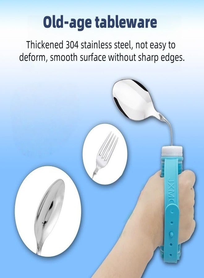 UKYCEORA Auxiliary tableware, feeding tableware, including feeding forks, feeding spoons, and anti-spill bowls, suitable for the elderly and hand injury rehabilitation personnel，Blue - Image 5
