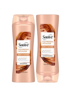 Suave Suave Shampoo and Conditioner Set, Silk Protein Infusion, Sleek & Smooth - Protein Hair Treatment for Dry, Damaged Hair, Detangler, 48H Frizz Control, 12.6 Oz Ea (2 Piece Set)  - Image 1