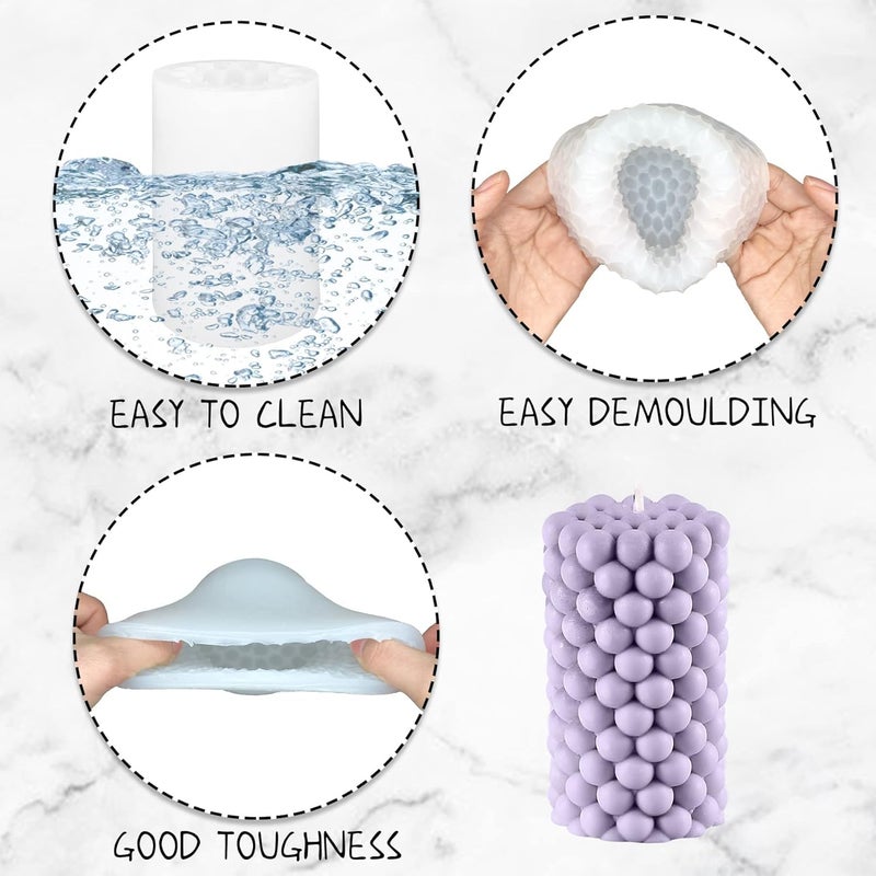 Skytail Cylinder Silicone Candle Mold Bubble Pillar Cube Bubble Ball Resin Casting Moulds for Resin Casting Wax Making Polymer Clay DIY Craft Candle Making Mould - Image 3