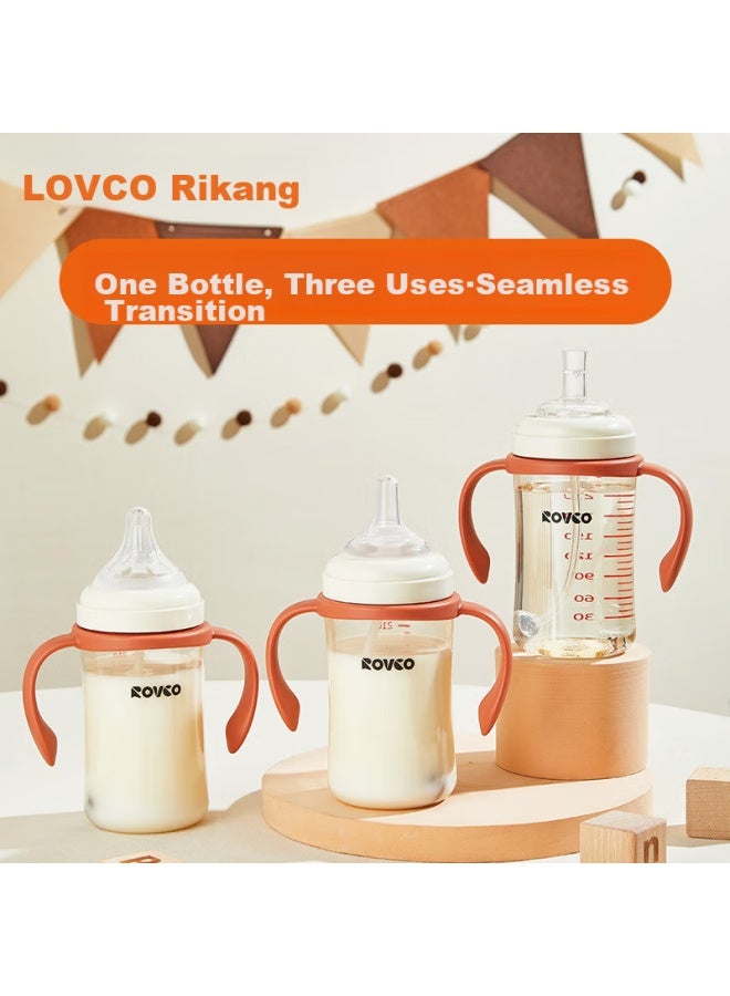 Rikang Multi-purpose Baby Bottle, 6 Months And Above, Ppsu Wide-neck Three-in Straw Bottle, 240ml, N1065-1, Coffee Red - Image 1