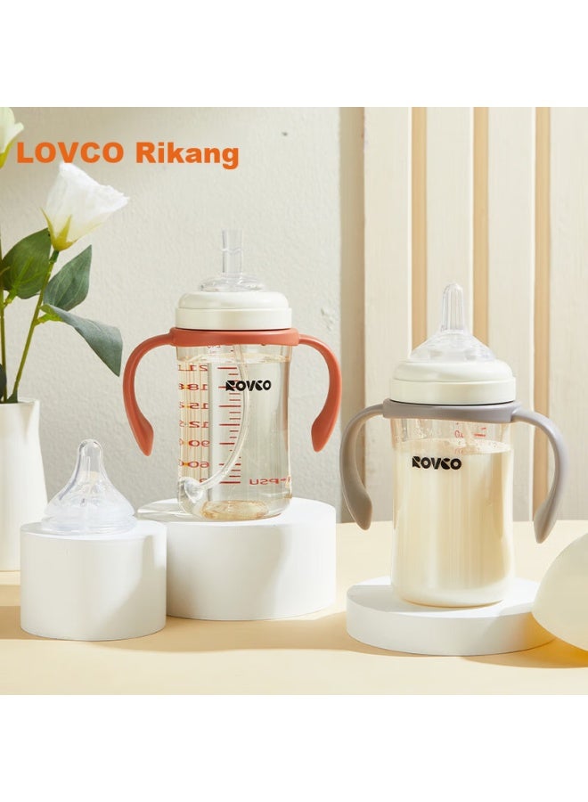 Rikang Multi-purpose Baby Bottle, 6 Months And Above, Ppsu Wide-neck Three-in Straw Bottle, 240ml, N1065-1, Coffee Red - Image 2