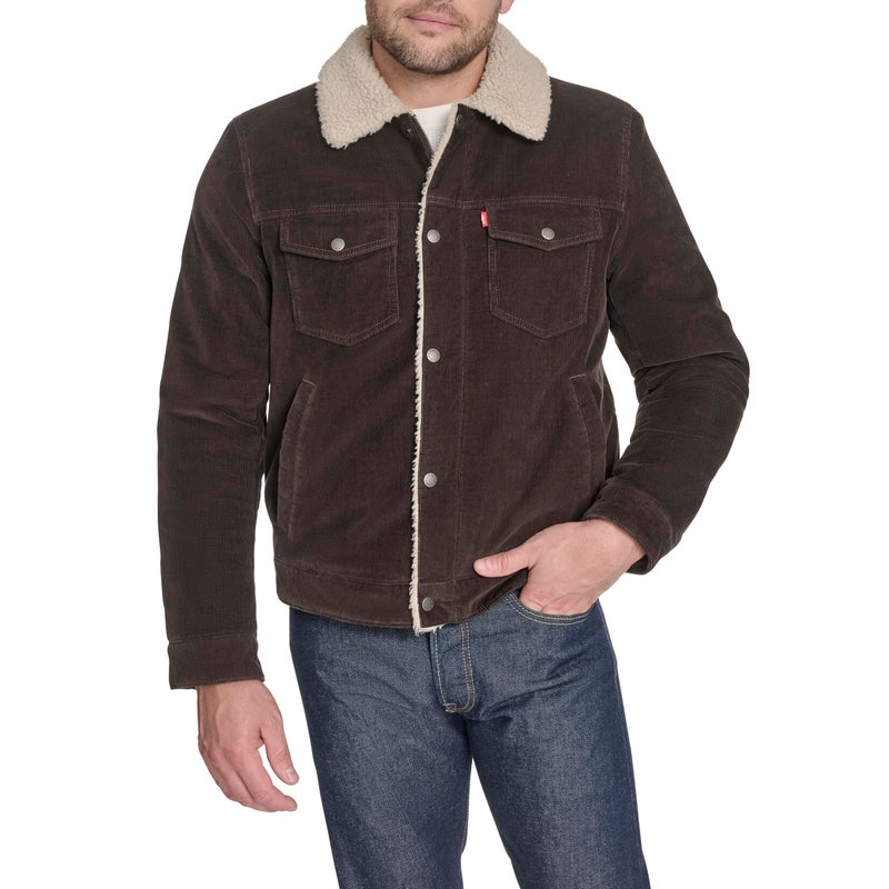Levi's Men's Cotton Trucker, Chocolate Brown Corduroy, Large - Image 1