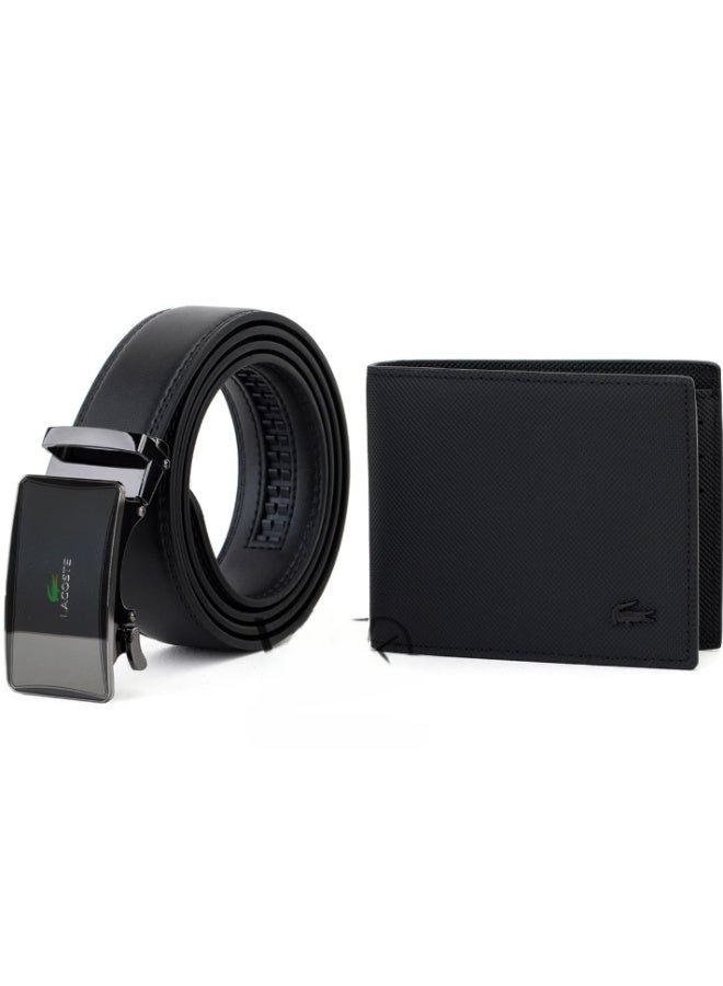 Lacoste Men’s Black Leather Wallet and Belt Gift Set – Premium Designer Buckle Belt and Matching Wallet, Luxury Lacoste Gift Box - Image 2