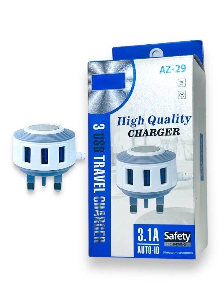AZ-29 3 شاحن سفر عالي الجودة بمنفذ USB بقوة 3.1 أمبير.  - Image 1