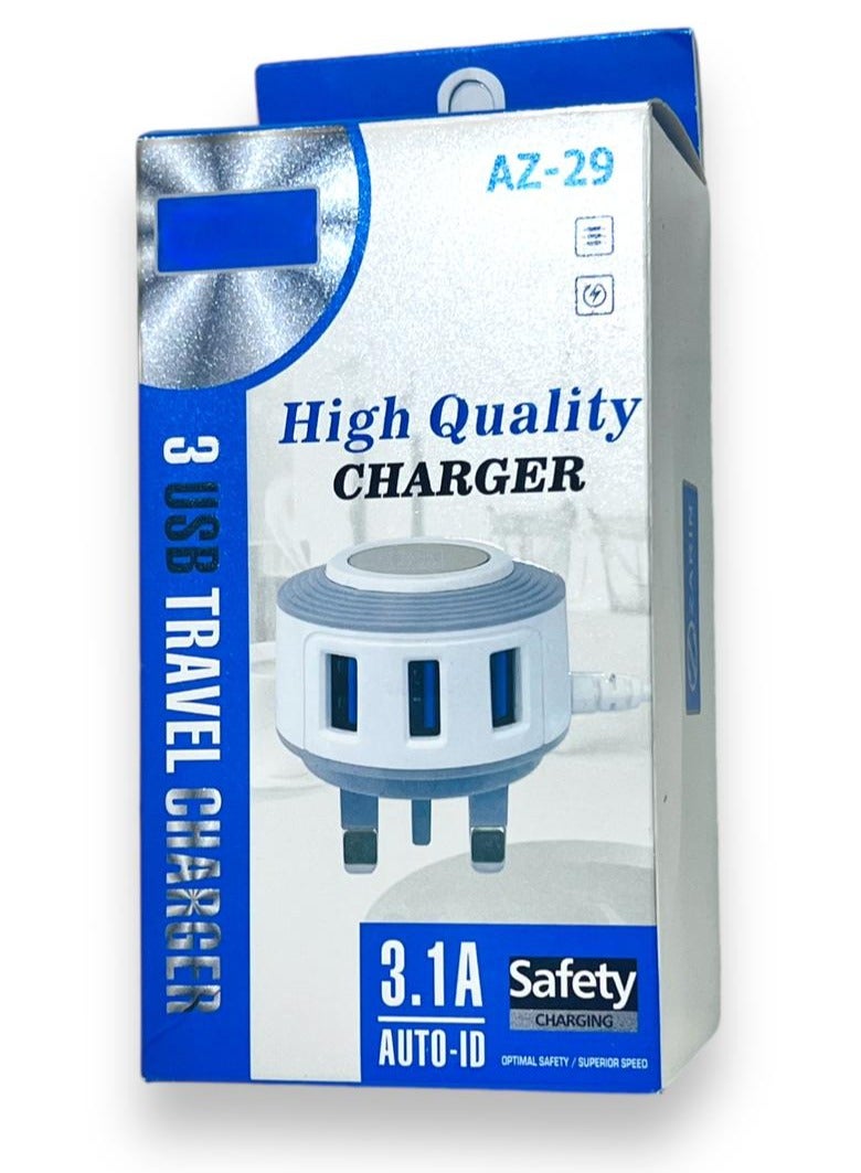 AZ-29 3 شاحن سفر عالي الجودة بمنفذ USB بقوة 3.1 أمبير.  - Image 2