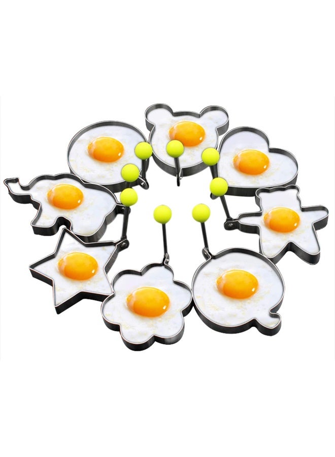 Slomg 8pcs Set Fried Egg Rings Molds Non Stick for Griddle Pan, Egg Shaper Pancake Maker with Handle, Stainless Steel Egg Form for Frying Cooking - Image 1