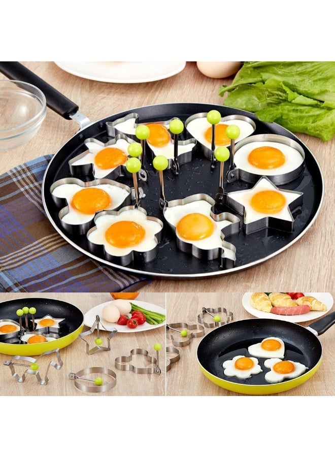 Slomg 8pcs Set Fried Egg Rings Molds Non Stick for Griddle Pan, Egg Shaper Pancake Maker with Handle, Stainless Steel Egg Form for Frying Cooking - Image 5