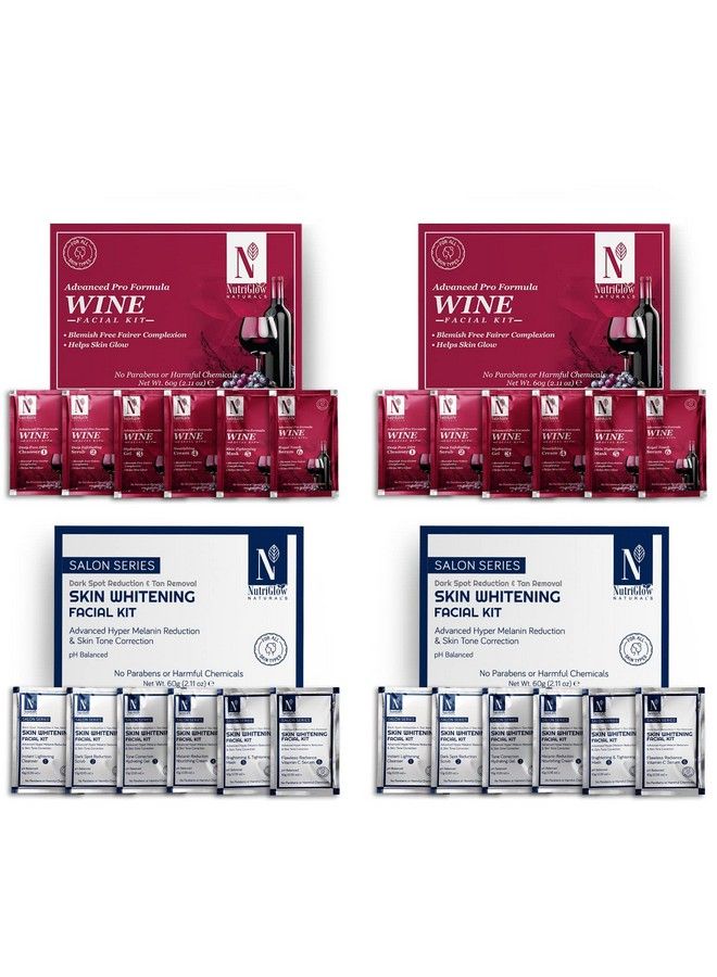 NUTRIGLOW مجموعة العناية بالوجه Natural'S Advanced Pro Formula Wine ومجموعة تبييض البشرة لتجعلك تبدو أصغر سنًا وتزيل علامات الشيخوخة المرئية وترطب البشرة 60 جرامًا لكل عبوة من 4 قطع - Image 2