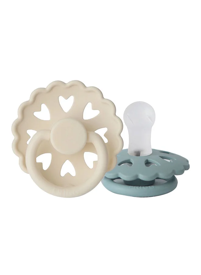 FRIGG Pack Of 2 Fairytale Silicone Baby Pacifier 0-6M, Cream/Stone Blue - Size 1