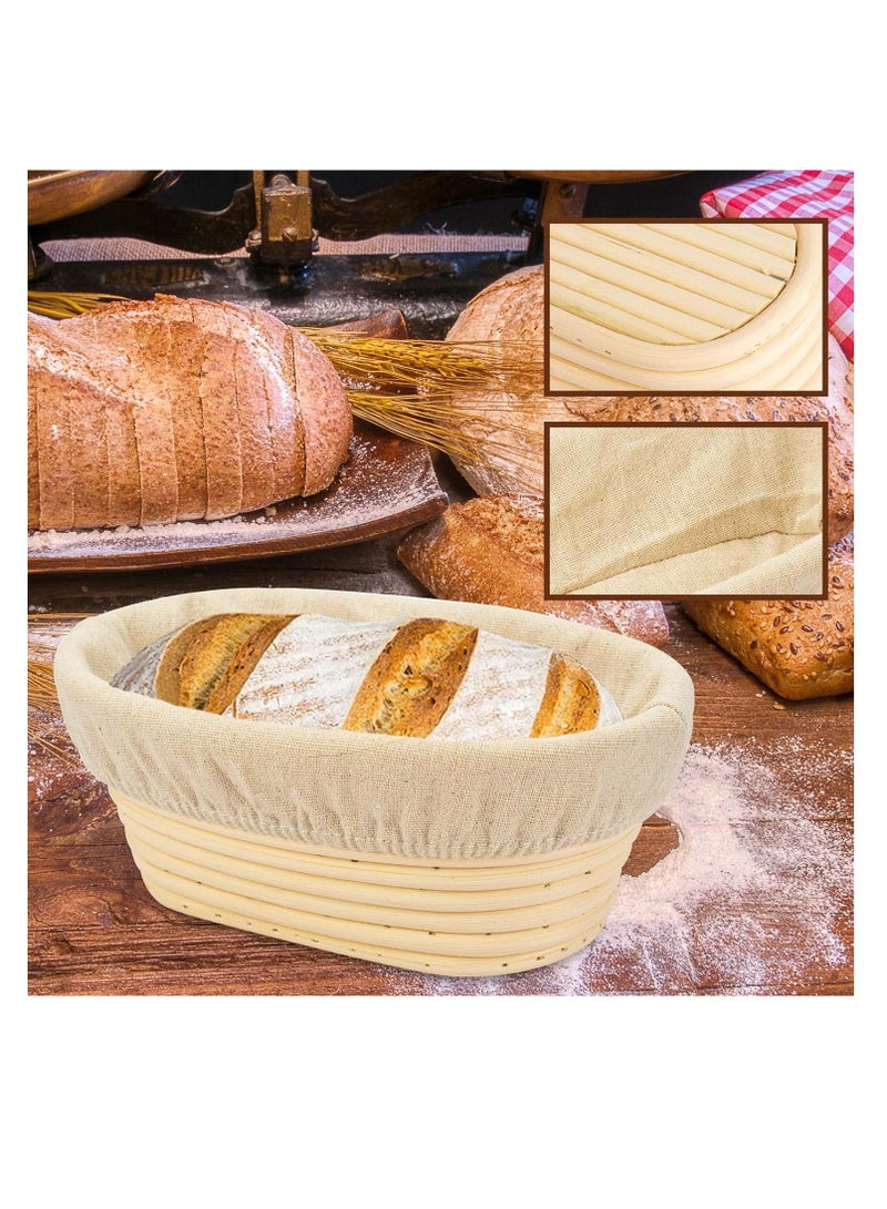 2 قطعة بيضاوية طويلة 10 بوصة Banneton Brotform الخبز العجين التدقيق ارتفاع سلة الروطان وبطانة للخبازين المهنية والمنزلية  - Image 4